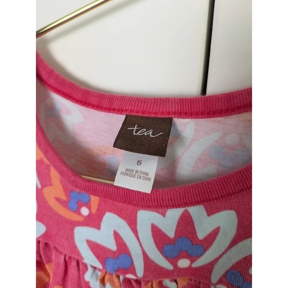 Tea Collection Girls Pink Orange Flower Sleeveless Dress Size 6